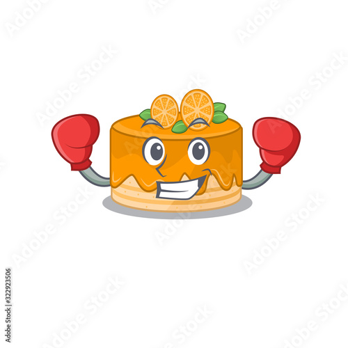 mascot character style of Sporty Boxing orange cake