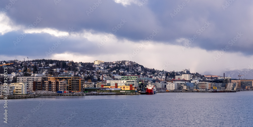 Tromsø seaside seen from the 'hurtigruten ship MS Richard With.
