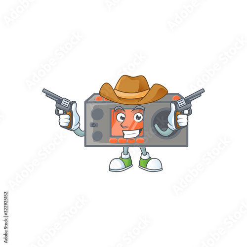 The brave of radio transceiver Cowboy cartoon character holding guns