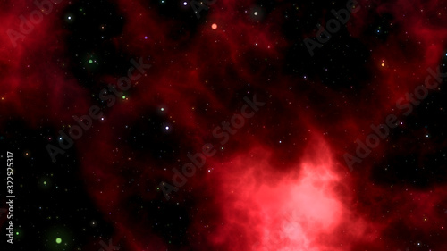 Red nebula with stars. Galaxy. Outer Space