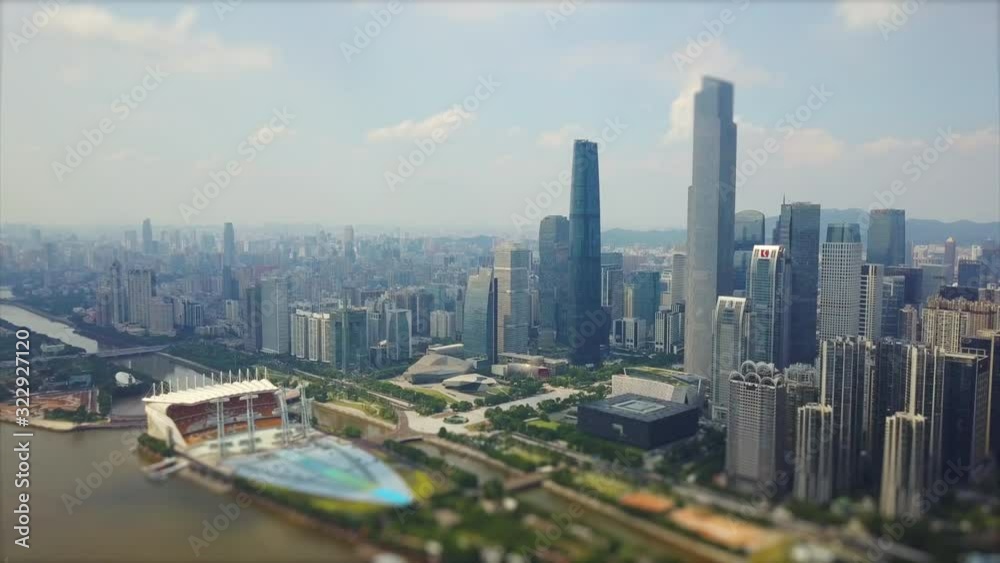 guangzhou sunny ay pearl river haixinsha island downtown part aerial panorama tilt-shift 4k china guangzhou sunny ay pearl river haixinsha island downtown part aerial panorama tilt-shift 4k china