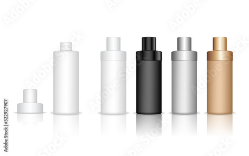 Cosmetic bottle. Liquid container for gel, lotion, cream, shampoo, bath foam. Beauty product package. Vector illustration.