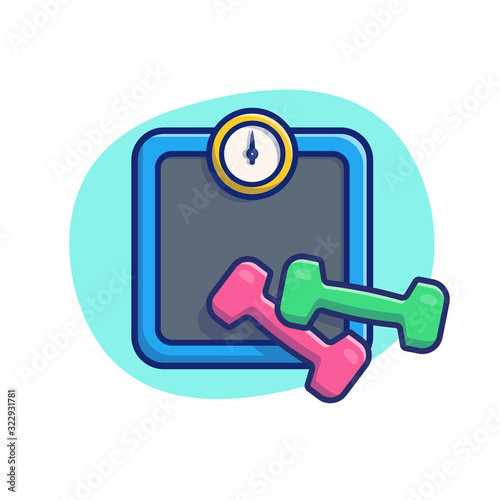 Gym And Fitness Vector Icon Illustration. Weight Scales And Dumbbell. Gym Icon Concept White Isolated. Flat Cartoon Style Suitable for Web Landing Page, Banner, Flyer, Sticker, Card