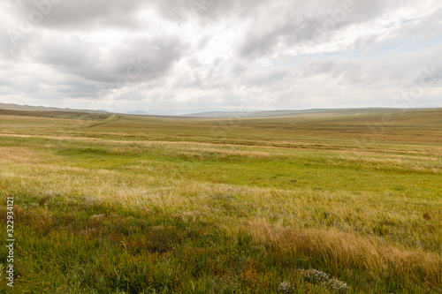Mongolian steppe on the background of a cloudy sky