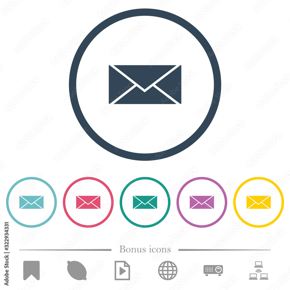 Single envelope flat color icons in round outlines Single envelope flat color icons in round outlines