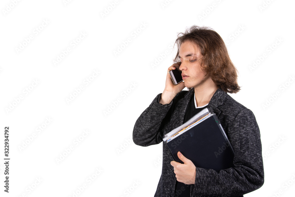 Young attractive student. White background. Young attractive student. White background.