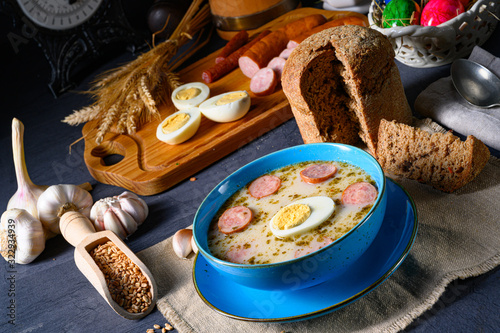 Easter in Polish: sour flour soup for Easter breakfast (Żurek) photo