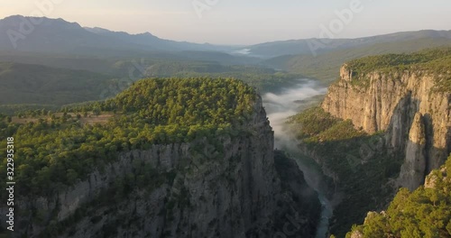 Panoramic view on a massive valley with forests and Tazi canyon, sunset, 4k photo