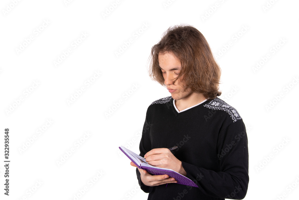 Young attractive student. White background. Young attractive student. White background.