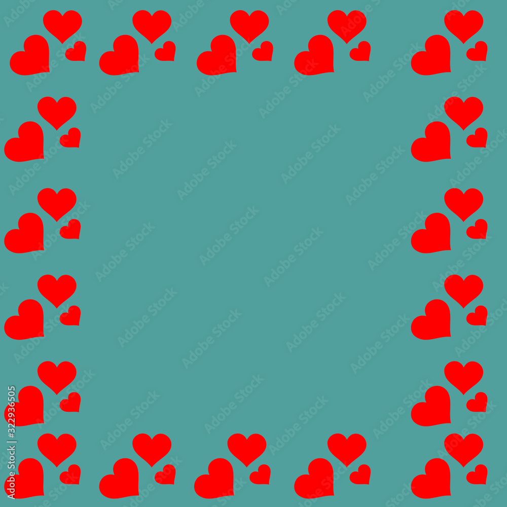 love hearts around square greeting card, on popular bakrunns color 