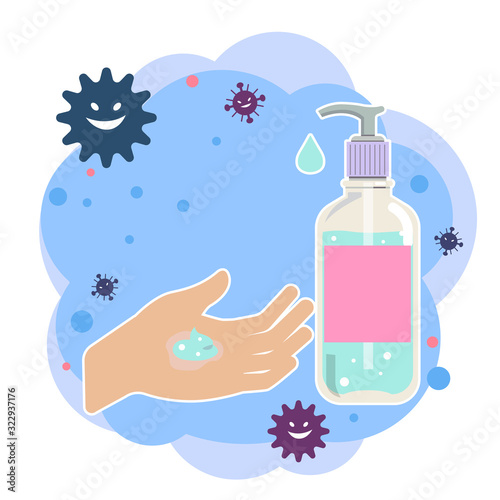 Cleaning hand with alcohol gel protect bacteria.
