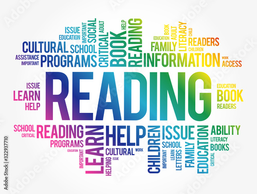 Reading word cloud collage, education concept background