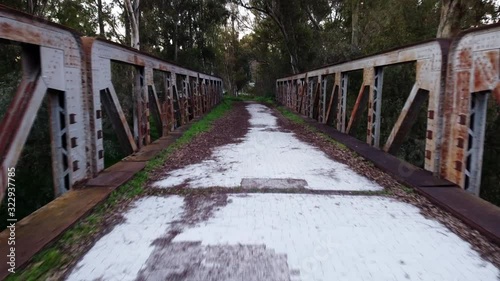 Video of old bridge with drone. Slow motion. Bird sight photo