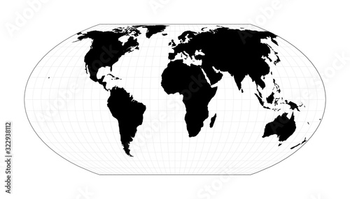 World map with graticule lines. Wagner IV projection. Plan world geographical map with graticlue lines. Vector illustration. © Eugene Ga