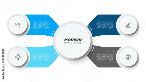 Business Visualization Infographic template. Creative design layout with circle and 4 options, marketing icons. Vector illustration.