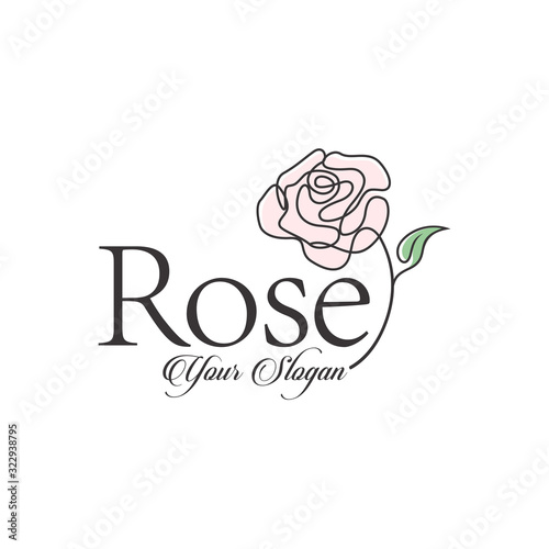 rose vector logo design template, minimal line petal beauty icon, salon floral abstract sign, vector illustration