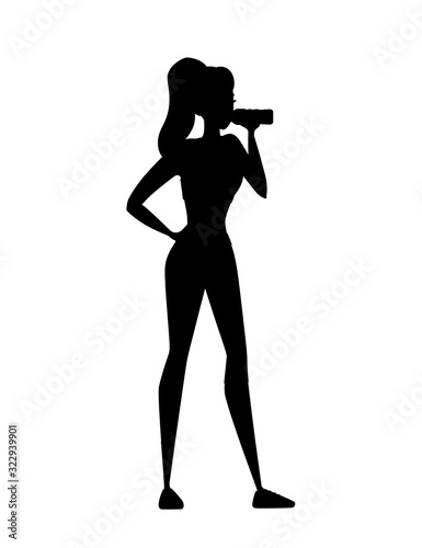 Attractive young woman in fitness outwear holding and drinking water in bottle cartoon character design flat vector illustration