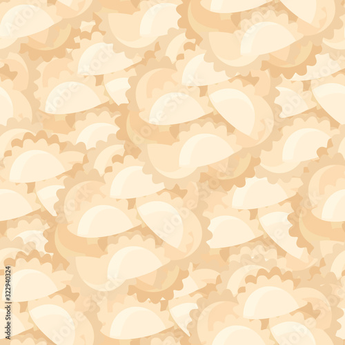 Seamless pattern of traditional slav food dishes dumplings varenyky pelmeni flat vector illustration