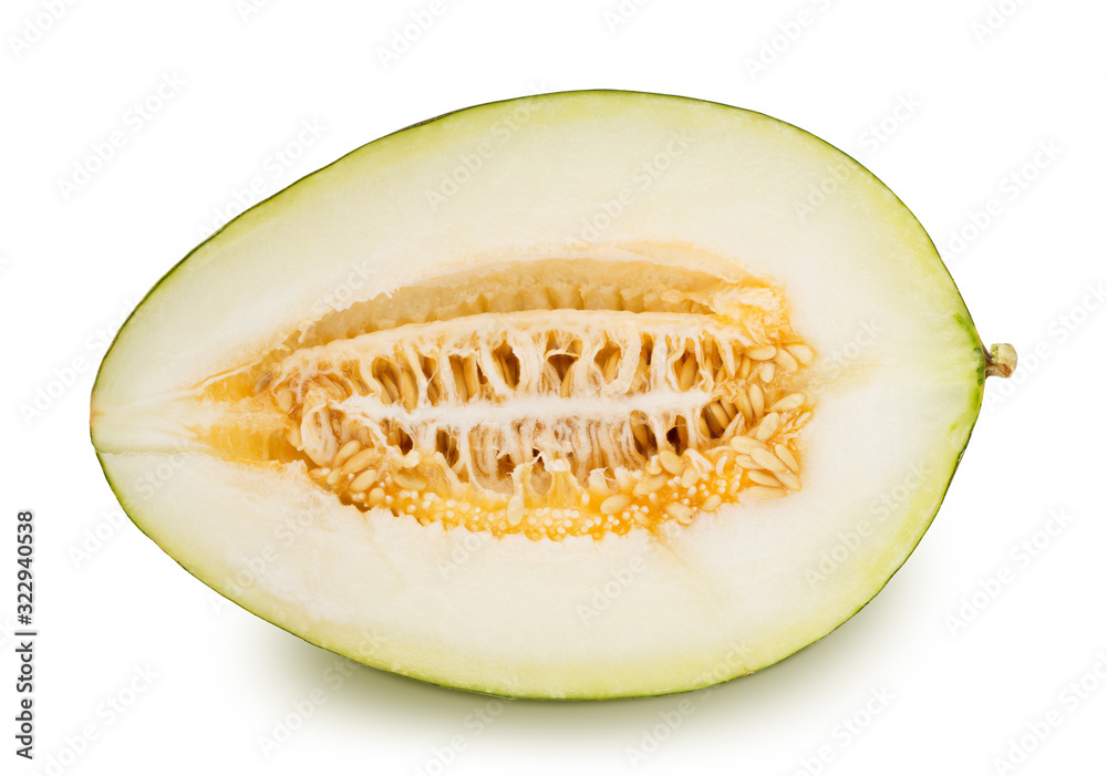Half of juicy melon with seeds isolated on a white. Half of juicy melon with seeds isolated on a white.