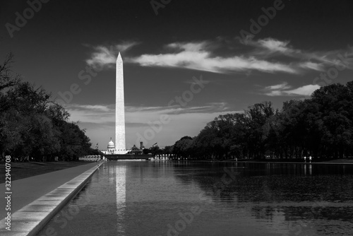 Photography View of Washington Monument and Capitol Building  with reflection in reflecting