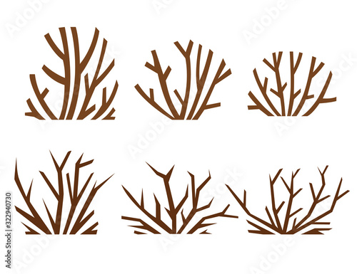 Desert sand plants and thorns weed flat vector illustration isolated on white background
