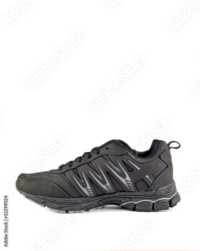 Black leather sneaker on a white background