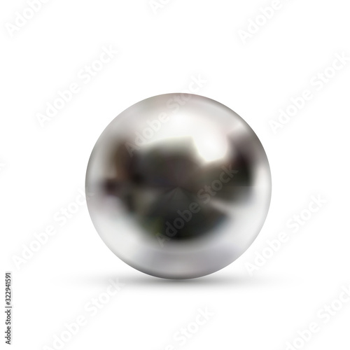 Realistic glossy chromium ball with glares and reflection isolated on white