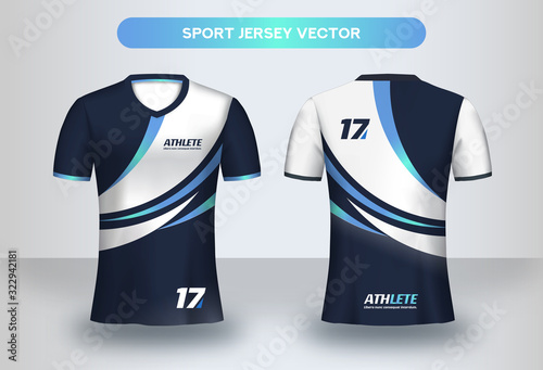 Football Jsersey design template. Soccer club uniform T-shirt front and back view.
