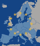 Map of Europe with European Union member states excluding United Kingdom with stars from EU flag on top