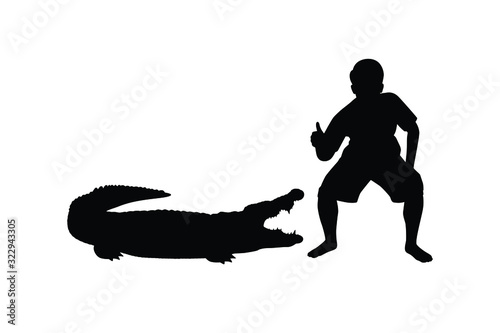 Man in crocodile show silhouette vector
