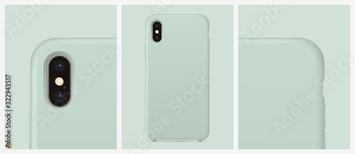 Mockup Realistic Case for smartphone green color with shadows on a separate layer for easy installation of your design. Vector illustration EPS10