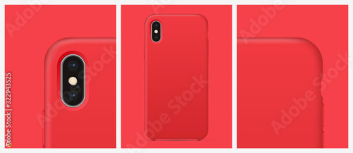 Mockup Realistic Case for smartphone red color with shadows on a separate layer for easy installation of your design. Vector illustration EPS10