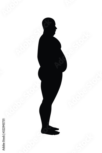 Fat man silhouette vector on white