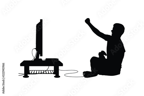 Gaming boy silhouette vector on white