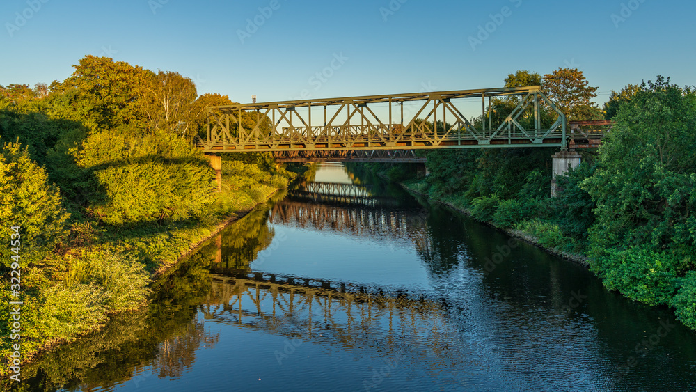 Railway bridges over the Schifffahrtskanal (canal for ships) in Duisburg, North Rhine-Westfalia, Germany Railway bridges over the Schifffahrtskanal (canal for ships) in Duisburg, North Rhine-Westfalia, Germany