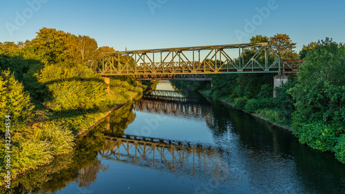 Railway bridges over the Schifffahrtskanal (canal for ships) in Duisburg, North Rhine-Westfalia, Germany