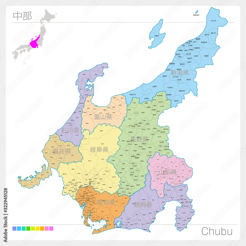 Juliste 中部の地図・Chubu(色分け) – Seinätaulu | Europosters.fi