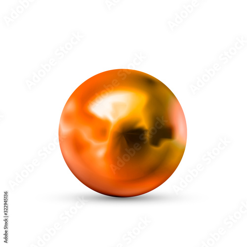 Realistic glossy copper sphere with glares and reflection isolated on white