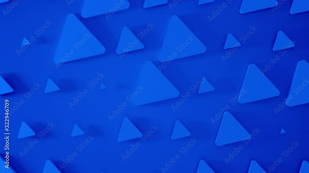 Abstract 3D blue triangle scale and  rotating around. Animation shapes background. 4k render footage. Seamless loop.
