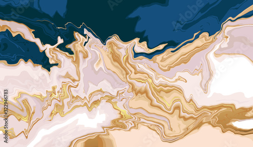 luxury wallpaper. Blue marble and gold abstract background texture. Indigo ocean blue marbling with natural luxury style swirls of marble and gold powder.	