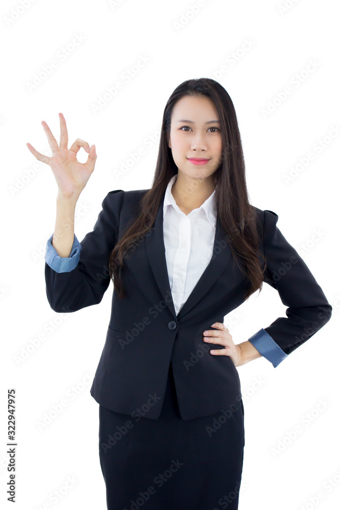 young asian business woman OK sign isolated on white background young asian business woman OK sign isolated on white background