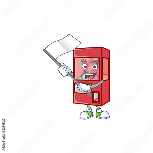 Funny toy claw machine cartoon character design with a flag