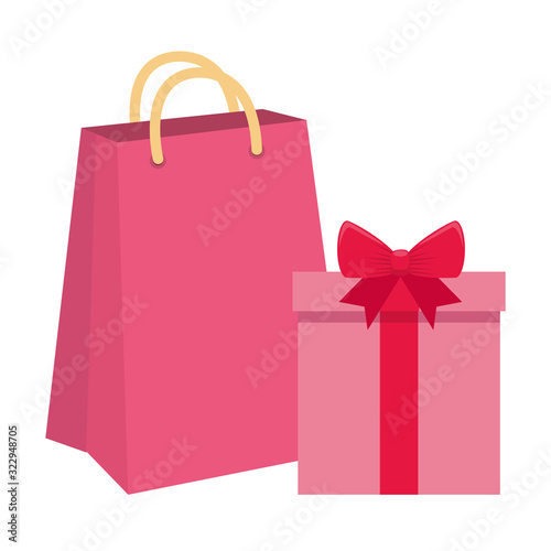 gift box with bag shopping isolated icon vector illustration design