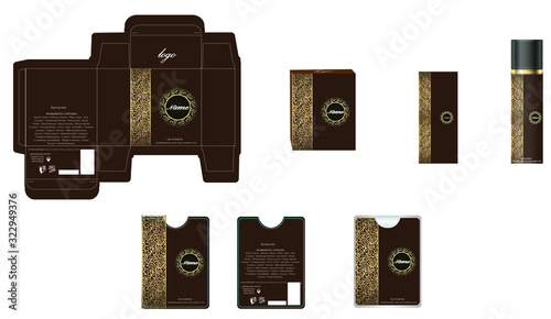 Packaging design, luxury perfume box,  pocket perfume and deo design template and mock up box. Illustration vector.