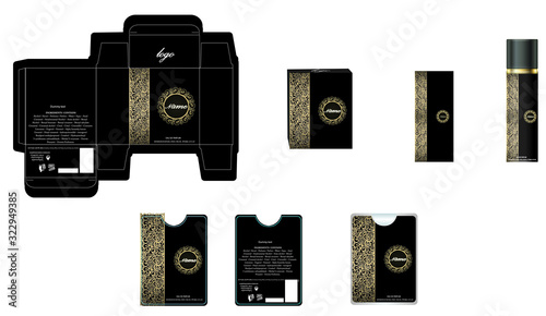 Packaging design, luxury perfume box,  pocket perfume and deo design template and mock up box. Illustration vector.