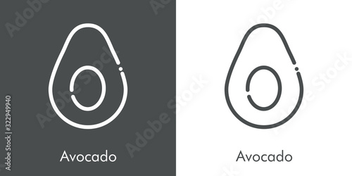 Icono plano lineal medio aguacate en fondo gris y fondo blanco