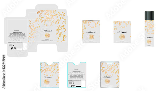 Packaging design, luxury perfume box,  pocket perfume and deo design template and mock up box. Illustration vector.