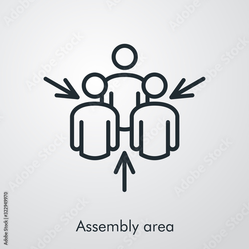Símbolo trabajo en equipo. Icono plano lineal lugar de encuentro en fondo gris