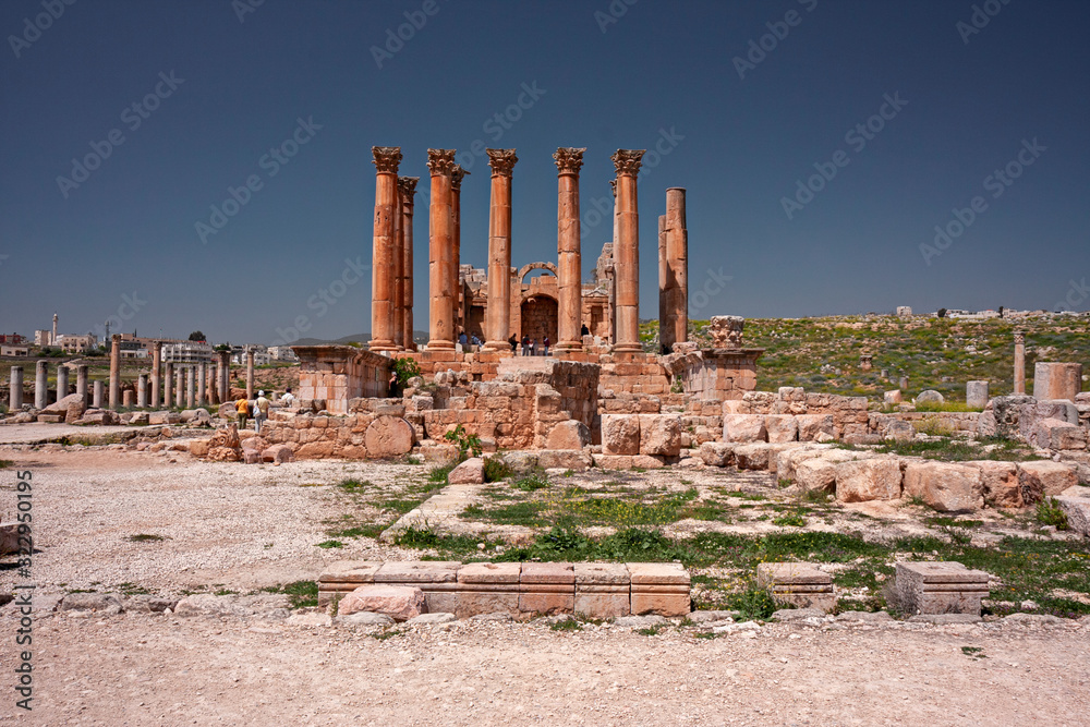 View of the archaeological ruins of the Roman city of Jerash, Jordan.