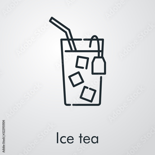 Icono plano lineal té helado en fondo gris